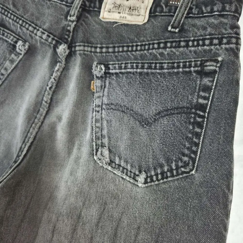 Vintage 90s Levis 545 Orange Tab Jeans Mens 38x28 Black USA Saddle Distressed